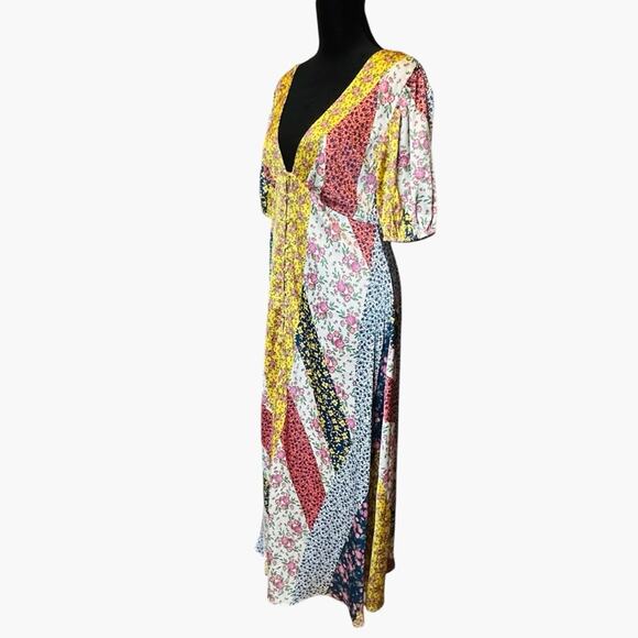 ASOS Floral Patchwork Midi Dress Button Satin Cottagecore Coquette Romantic 6 - Picture 8 of 16